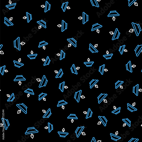 Line Aroma lamp icon isolated seamless pattern on black background. Vector