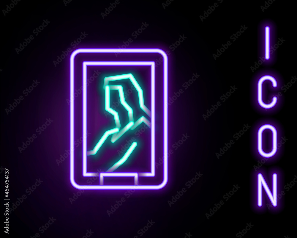 Glowing neon line Portrait picture in museum icon isolated on black background. Colorful outline concept. Vector Glowing neon line Portrait picture in museum icon isolated on black background. Colorful outline concept. Vector
