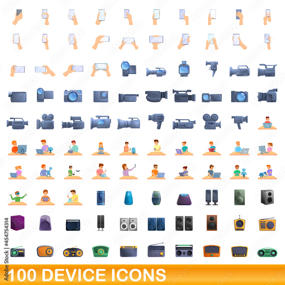 Fototapeta premium 100 device icons set. Cartoon illustration of 100 device icons vector set isolated on white background