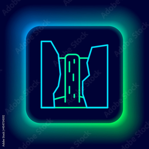 Glowing neon line Algar waterfall icon isolated on black background. Region Alicante. Spain. Colorful outline concept. Vector