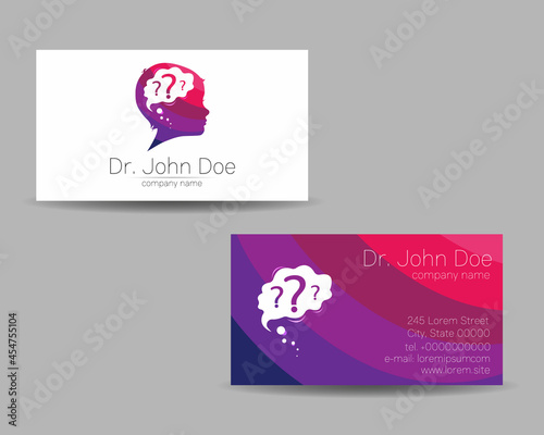 Psychology Vector Business Card Human Head Modern logo Creative style. Child Profile Silhouette Design concept. Brand company. Vsiting personal set of visit cards