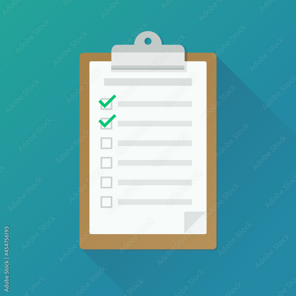 Clipboard with a page of paper containing a checklist (flat design) Clipboard with a page of paper containing a checklist (flat design)