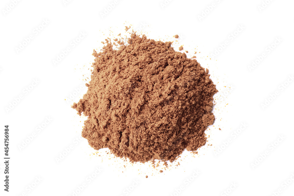 Pile of chocolate powder isolated on white background. Pile of chocolate powder isolated on white background.