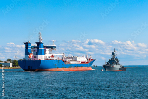 Small anti-submarine ship and  Chemical Tanker in sea