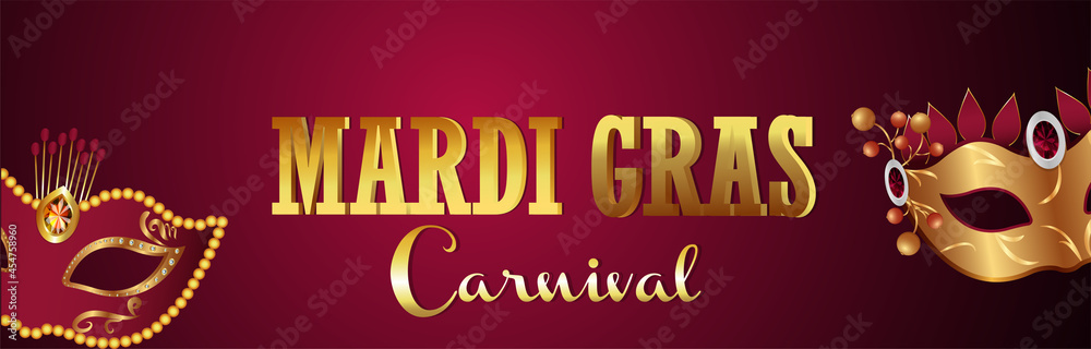 Mardi gras brazil event banner with creative golden mask