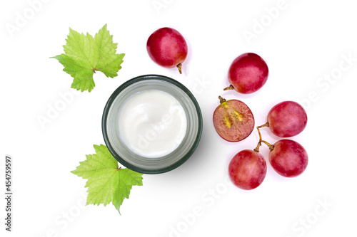 Fototapeta Cosmetic skin care cream from grape seed extract isolated on white background