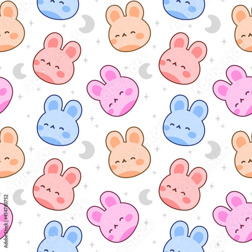 Rabbit with cute bunny seamless pattern  kawaii rabbit animals background  easter vector illustration