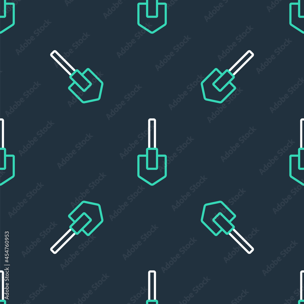 Line Shovel icon isolated seamless pattern on black background. Gardening tool. Tool for horticulture, agriculture, farming. Vector Line Shovel icon isolated seamless pattern on black background. Gardening tool. Tool for horticulture, agriculture, farming. Vector