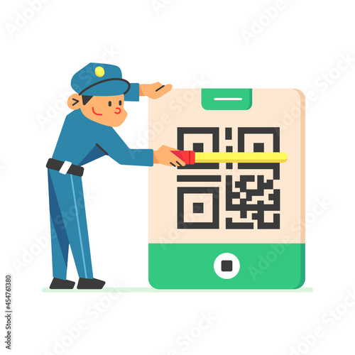 Officer scanning barcode