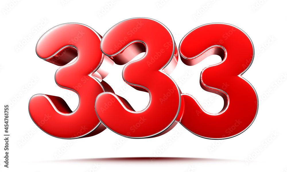 Rounded red numbers 333 on white background 3D illustration with clipping path Rounded red numbers 333 on white background 3D illustration with clipping path