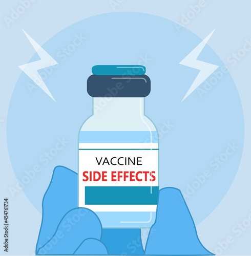 Doctor holding vaccine. Vaccine 2021. Side effects. coronavirus. vector illustration.