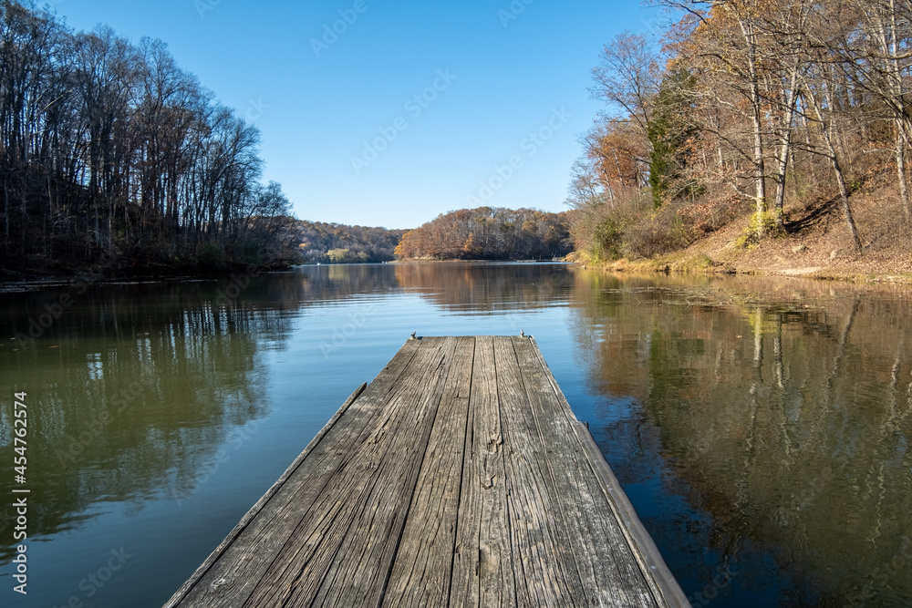 Burr Oak Lake in Autumn with Dock Burr Oak Lake in Autumn with Dock