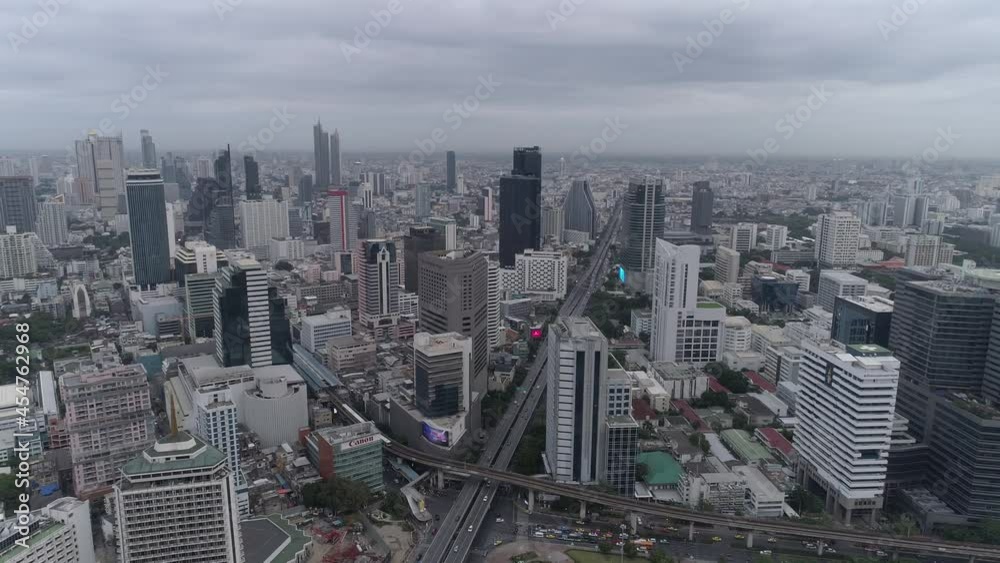 4K aerial drone footage of Bangkok skyline, Business city, view of Bangkok downtown, Flying over Bangkok, Thailand.
