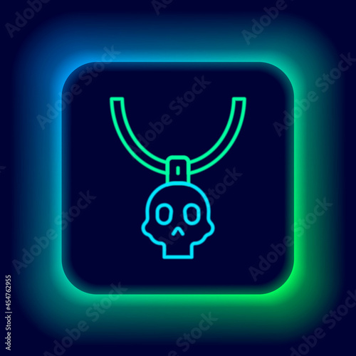 Glowing neon line Necklace amulet icon isolated on black background. Colorful outline concept. Vector