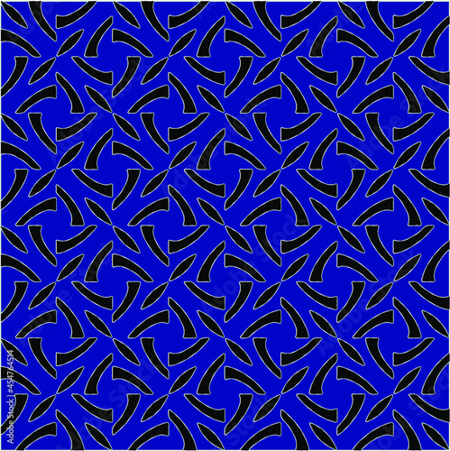 vector pattern in geometric ornamental style. Black and white and blue pattern.