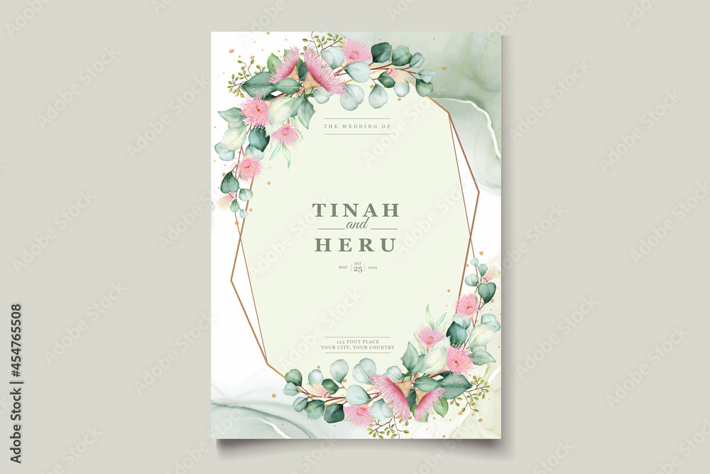 eucalyptus flower wedding invitation card set