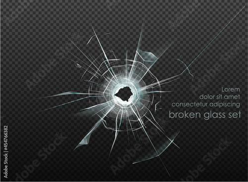 hole broken glass on transparent background