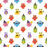 Cartoon monster cute happy monsters halloween seamless pattern on white background. vector Illustration.