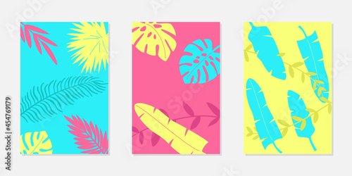 Set of abstract floral tropical cards.