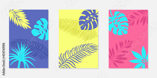 Set of abstract floral tropical cards.