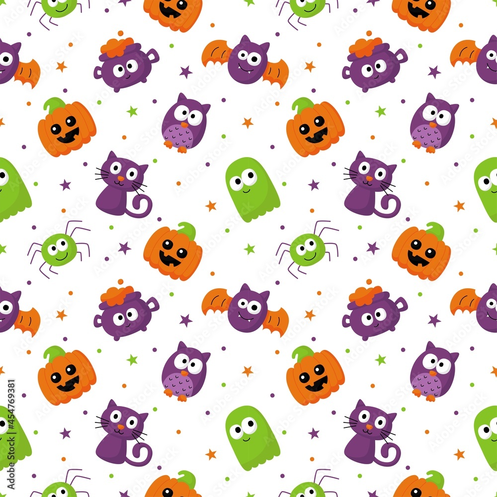 Halloween seamless pattern with funny spooky on white background. vector Illustration. Halloween seamless pattern with funny spooky on white background. vector Illustration.