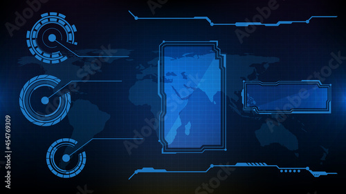 abstract futuristic background of blue glowing technology sci fi frame hud ui element