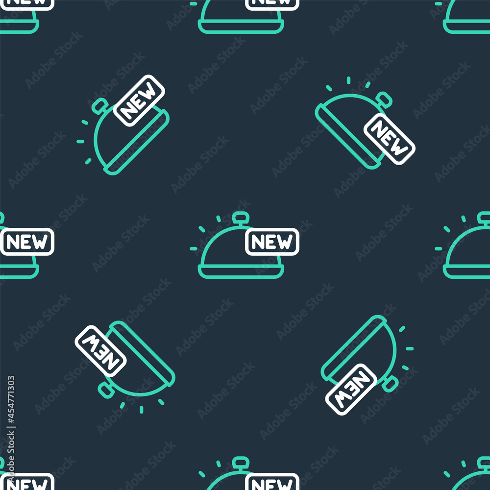 Line Covered with a tray of food icon isolated seamless pattern on black background. Tray and lid sign. Restaurant cloche with lid. Vector Line Covered with a tray of food icon isolated seamless pattern on black background. Tray and lid sign. Restaurant cloche with lid. Vector