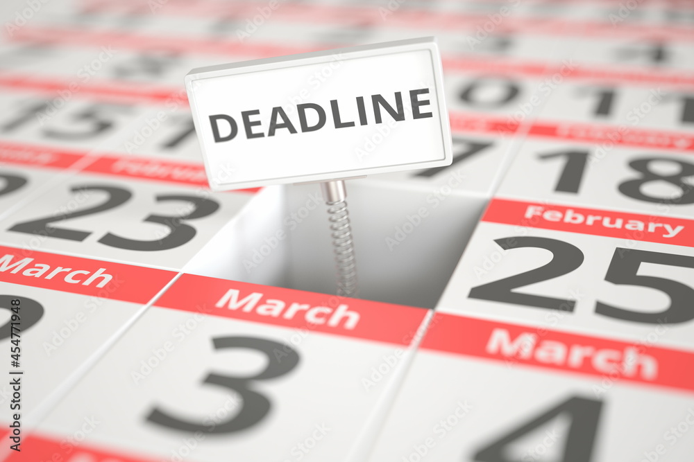 DEADLINE plate on February 24 in calendar, 3d rendering DEADLINE plate on February 24 in calendar, 3d rendering