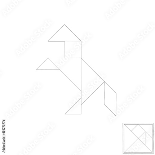 Various tangram puzzles on white background, black outline version