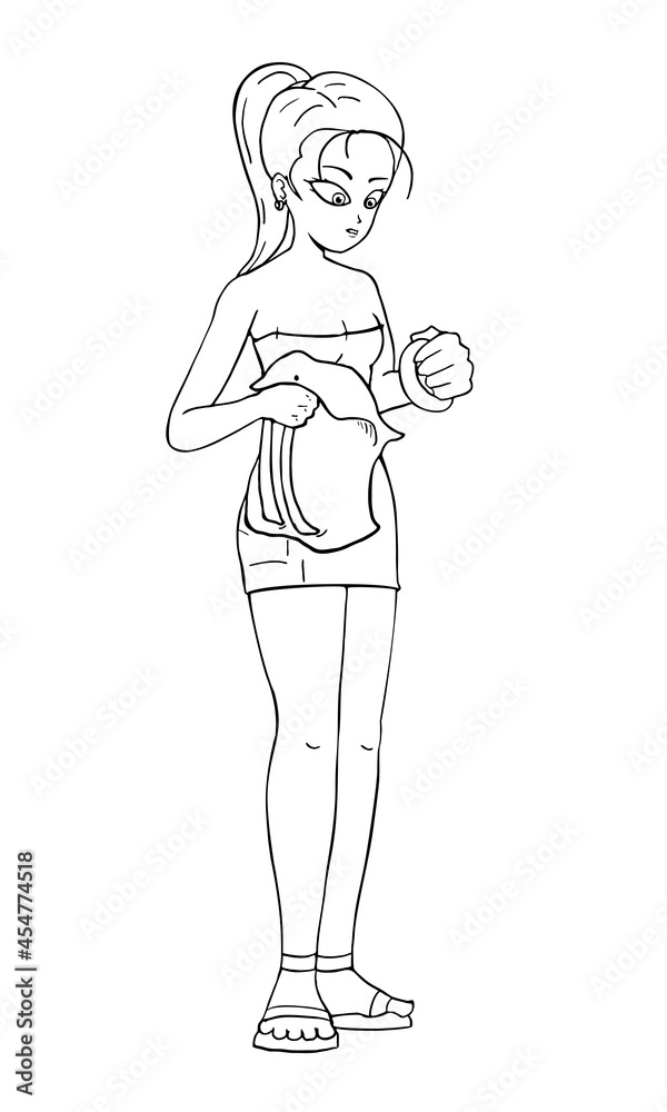 Young woman draw to coloring Young woman draw to coloring