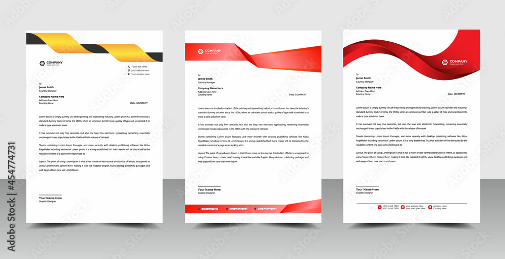 Simple business letterhead design set 
Modern stationery pack with bundle template vector