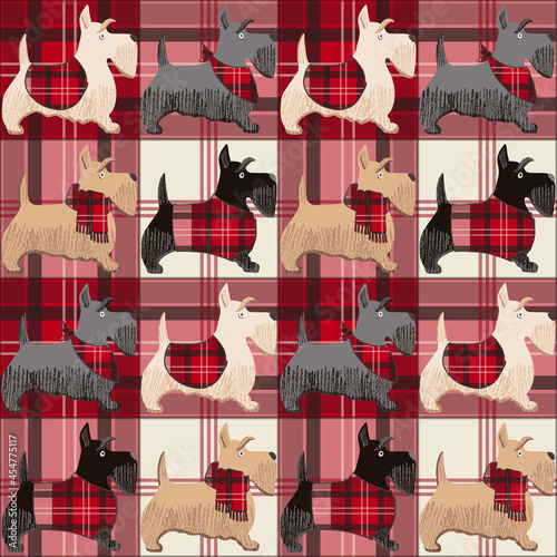A cartoon vector illustration of scottish terrier, cute puppies. Dog character. 