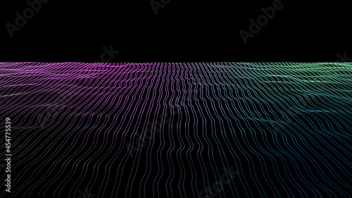 abstract colorful digital particle wave on black background.3D abstract digital wave particles. Futuristic illustration. Abstract background.