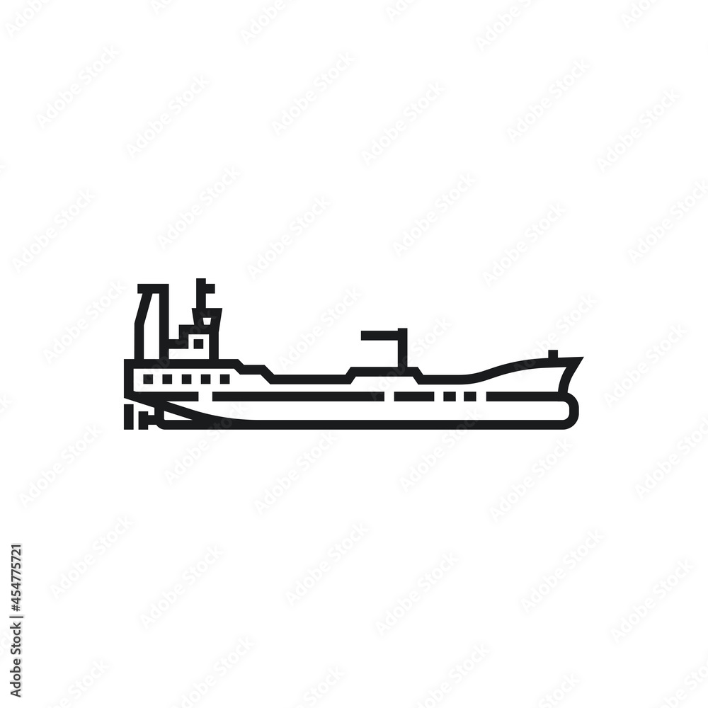 Dry cargo ship vector outline style, line icon isolated