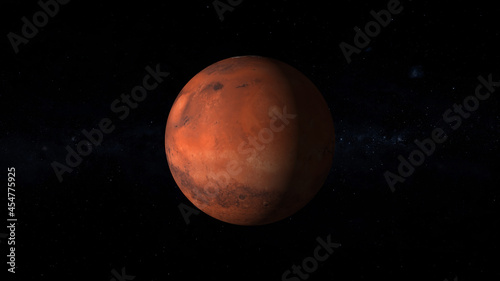 abstract mars planet on white background. Spinning planet mars on dark .Planet mars sun rise isolate on dark. front view of Mars planet from space.
