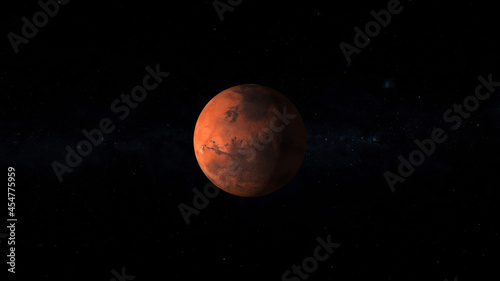 abstract mars planet on white background. Spinning planet mars on dark .Planet mars sun rise isolate on dark. front view of Mars planet from space.