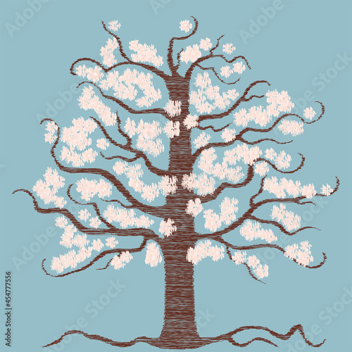 Vector scribble drawing of blossoming fruit tree in spring