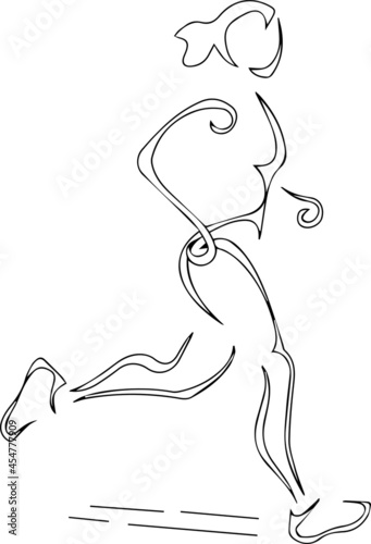 Running slender woman, simple black abstract pattern tattoo.