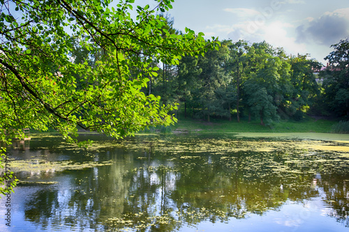 Beautiful lake in the city park in the autumn season