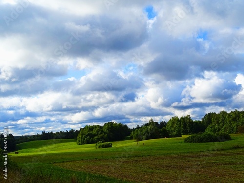 rural view of green meadows in the hills