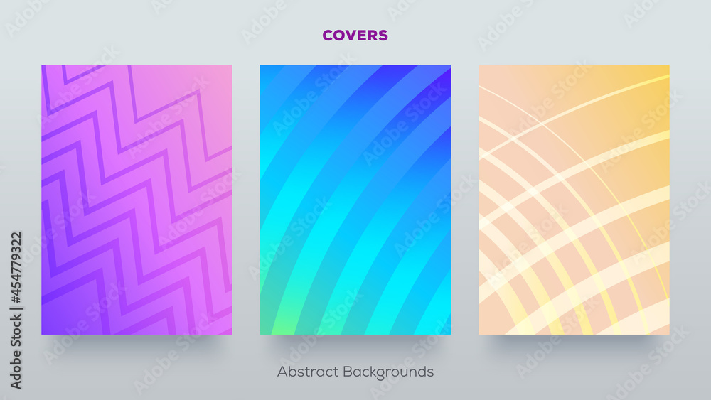 Set of abstract minimal geometric backgrounds. Colorful halftone gradients.