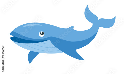 Blue whale. Cartoon vector blue whale isolated on white background.