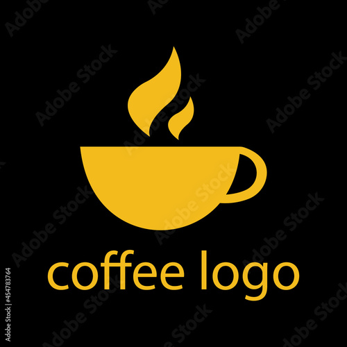 logo bright coffee cup with aromatic steam on a black background