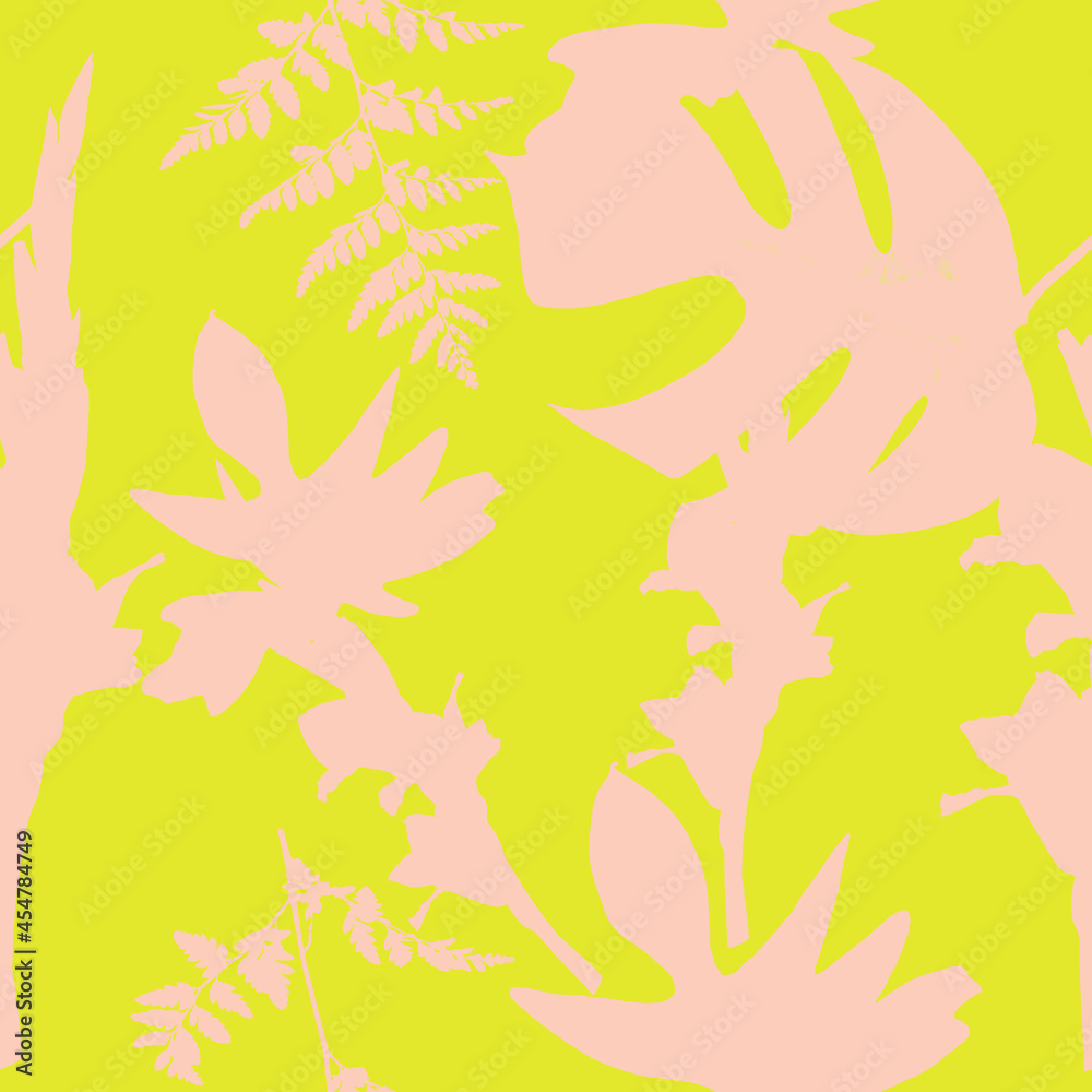 Seamless  tropical flower, plant and leaf pattern background, botanical style. Stylish flowers