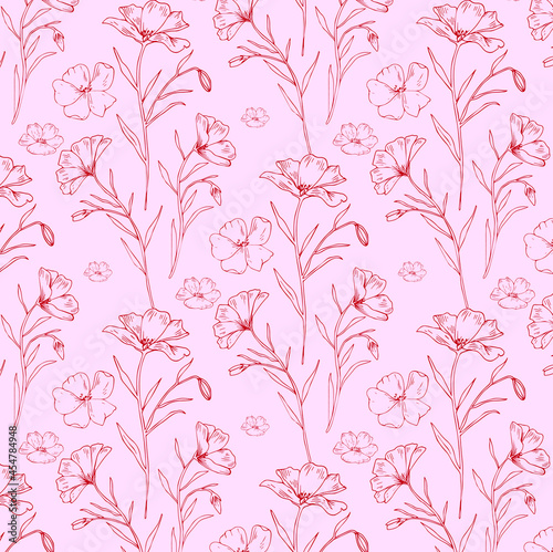 Hand drawn seamless pattern with cute vintage flowers isolated on white background. Vector illustration.