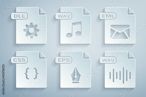 Set EPS file document, EML, CSS, WAV, and DLL icon. Vector