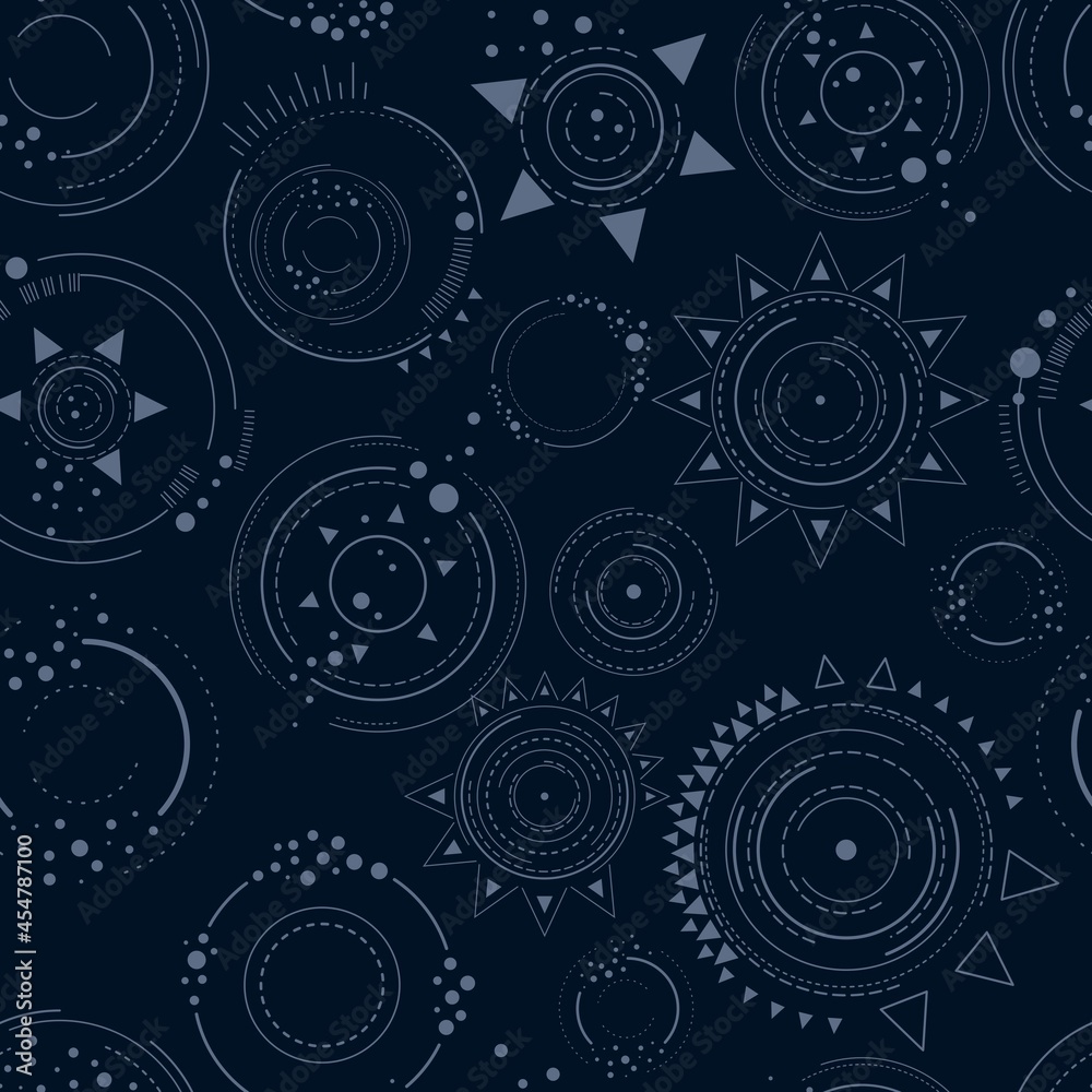 Astrology abstract vector seamless texture with stars and circles