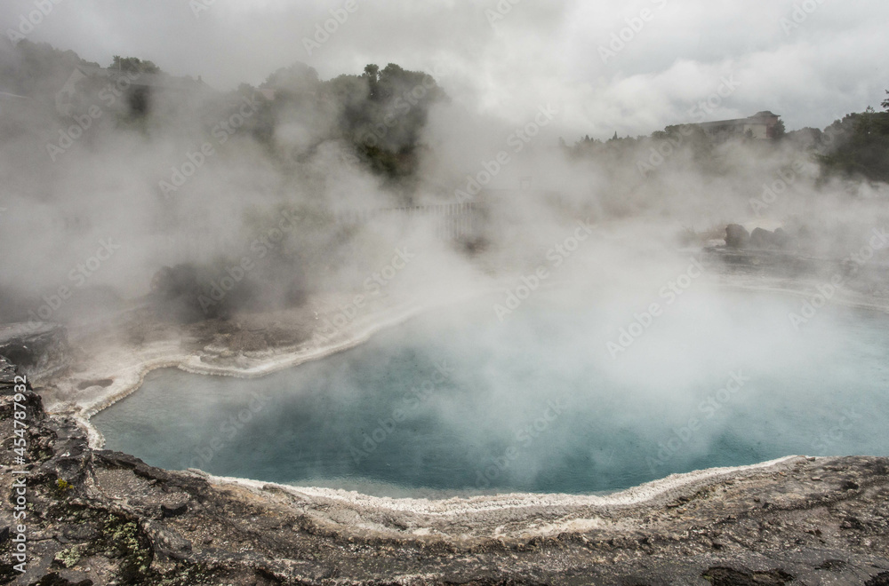 View of lakes and land steaming through Geyser on New Zealand's North Island