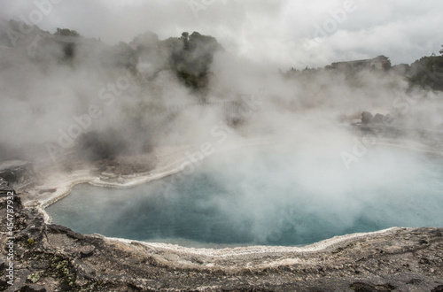 View of lakes and land steaming through Geyser on New Zealand's North Island