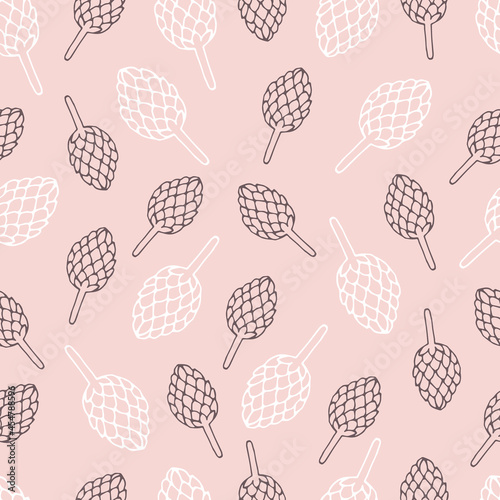 Dusty rose color pattern, doodle floral vector texture, rose color seamless pattern in hand-drawn style, texture with floral elements, pattern with cones